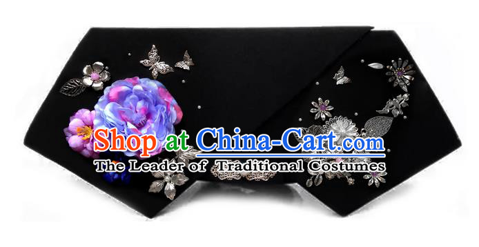 Traditional Ancient Chinese Hair Jewellery Accessories, Chinese Qing Dynasty Manchu Palace Lady Headwear Zhen Huan Big La fin Flowers Beads Pendant Headpiece, Chinese Mandarin Imperial Concubine Flag Head Hat Decoration Accessories for Women