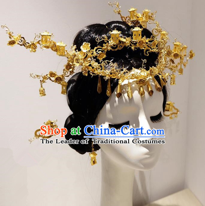 Traditional Handmade Chinese Ancient Classical Hair Accessories Bride Barrettes Phoenix Coronet Complete Set, Empress Hair Sticks Hair Jewellery, Hair Fascinators Hairpins for Women