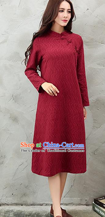 Traditional Chinese National Costume, Elegant Hanfu Red Slant Opening Dress, China Tang Suit Chirpaur Cheongsam Garment Elegant Dress Clothing for Women