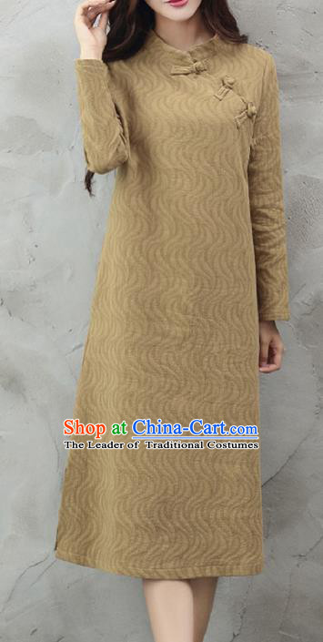 Traditional Chinese National Costume, Elegant Hanfu Brown Slant Opening Dress, China Tang Suit Chirpaur Cheongsam Garment Elegant Dress Clothing for Women