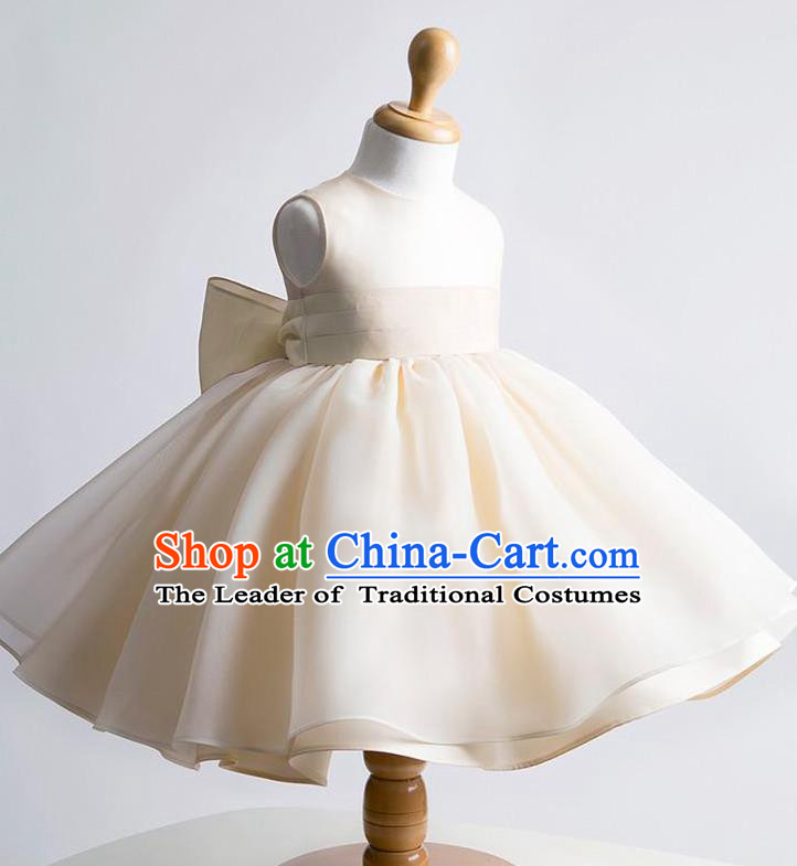 Traditional Chinese Modern Dancing Performance Costume, Children Opening Classic Chorus Singing Group Dance Evening Dress, Modern Dance Classic Dance Bubble Princess Champagne Dress for Girls Kids