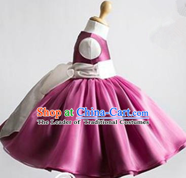 Traditional Chinese Modern Dancing Performance Costume, Children Opening Classic Chorus Singing Group Dance Evening Dress, Modern Dance Classic Dance Bubble Princess Purple Dress for Girls Kids