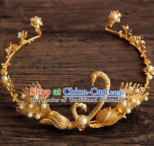 Top Grade Handmade Chinese Classical Hair Accessories, Children Headband Crystal Princess Royal Crown Golden Goose Coronet, Hair Sticks Hair Jewellery, Hair Clasp for Kids Girls