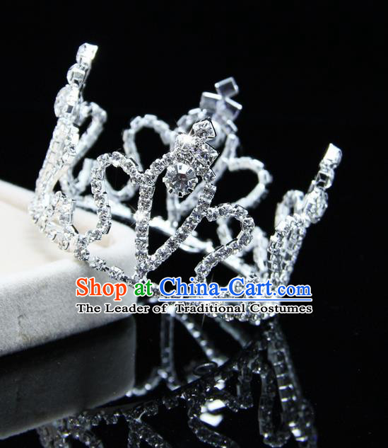 Top Grade Handmade Chinese Classical Hair Accessories, Children Baroque Style Headband Princess Royal Crown Rhinestone Round Imperial Crown, Hair Sticks Hair Jewellery, Hair Clasp for Kids Girls