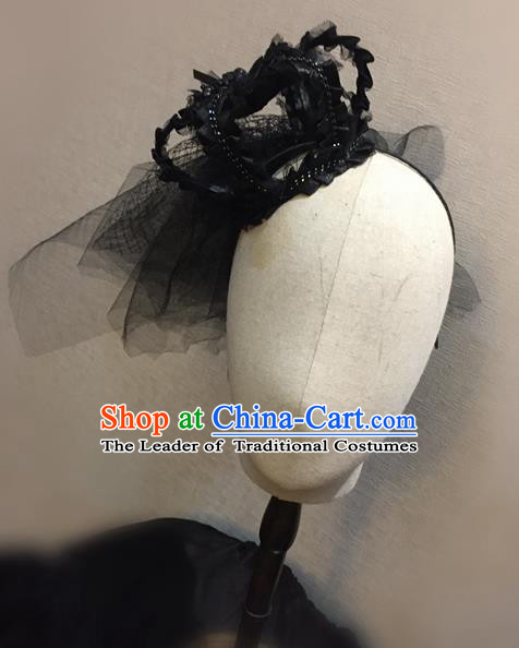 Top Grade Handmade Chinese Classical Hair Accessories, Children Baroque Style Headband Princess Black Royal Crown, Hair Sticks Hair Jewellery, Hair Clasp for Kids Girls