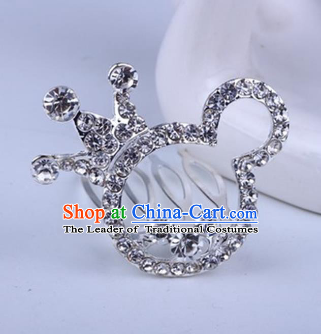 Top Grade Handmade Chinese Classical Hair Accessories, Children Baroque Style Headband Princess Rhinestone Cute Royal Crown, Hair Sticks Hair Jewellery, Cartoon Hair Clasp for Kids Girls