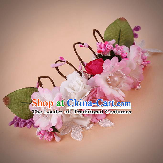 Top Grade Handmade Chinese Classical Hair Accessories, Children Baroque Style Headband Pearl Flowers Princess Crown, Hair Sticks Hair Jewellery Hair Clasp for Kids Girls