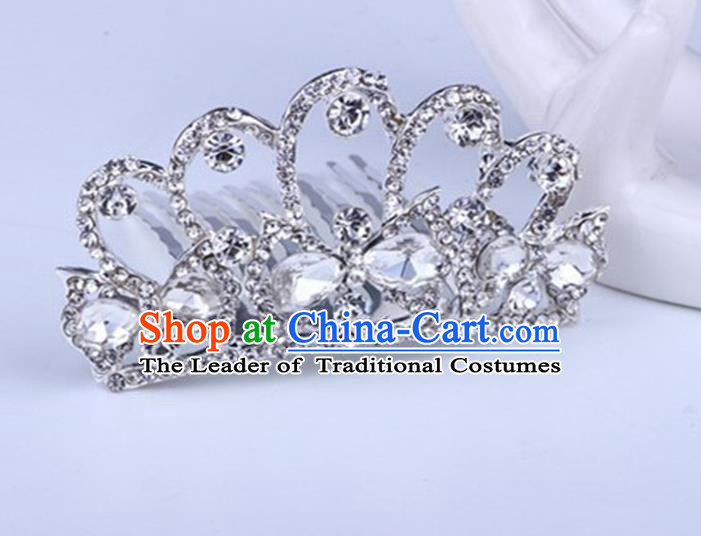 Top Grade Handmade Classical Swan Hair Accessories, Children Baroque Style Crystal Hairpins Rhinestone Princess White Royal Crown Hair Jewellery Hair Clasp for Kids Girls