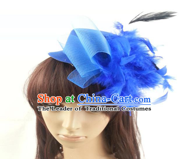 Top Grade Handmade Classical Hair Accessories Bobby Pin, Children Blue Feathers Hairpins Hair Clasp for Kids Girls