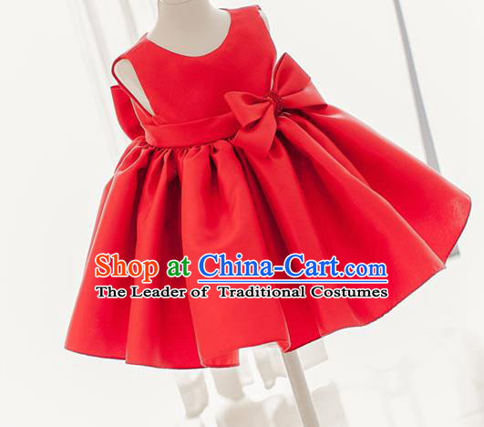 Top Grade Professional Compere Performance Catwalks Costume, Children Chorus Singing Group Baby Princess Red Full Dress Modern Dance Short Bubble Dress for Girls Kids