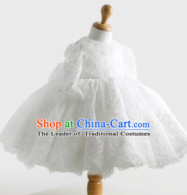 Top Grade Compere Professional Performance Catwalks Costume, Children Chorus Embroidery White Formal Bubble Dress Modern Dance Baby Princess Ball Gown Short Dress for Girls Kids