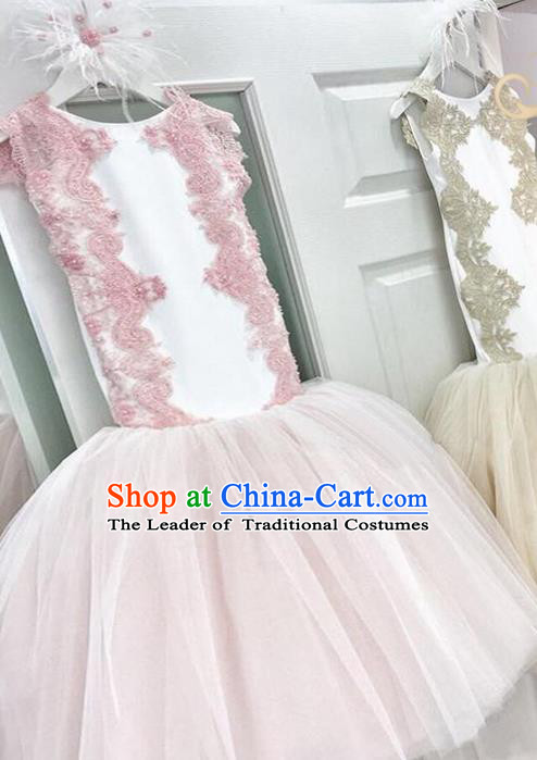Top Grade Compere Professional Performance Catwalks Costume, Children Chorus Pink Fishtail Formal Dress Modern Dance Baby Princess Ball Gown Long Mermaid Dress for Girls Kids