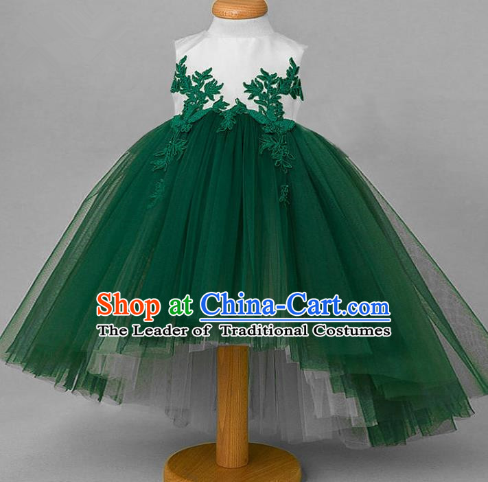 Top Grade Compere Professional Performance Catwalks Costume, Children Chorus Green Veil Wedding Formal Bubble Lace Dress Modern Dance Baby Princess Ball Gown Dress for Girls Kids