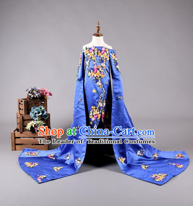 Top Grade Compere Professional Performance Catwalks Costume, Children Chorus China Style Cheongsam Formal Dress Modern Dance Baby Princess Modern Fancywork Dress for Girls Kids