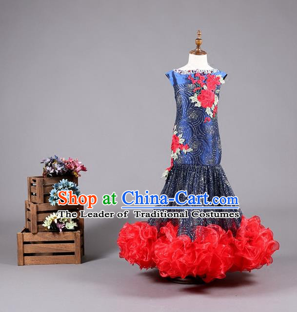 Top Grade Compere Professional Performance Catwalks Costume, Children Chorus Fishtail Formal Dress Modern Dance Baby Princess Mermaid Full Dress Modern Fancywork Long Dress for Girls Kids