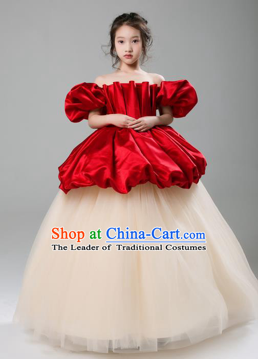 Top Grade Compere Professional Performance Catwalks Costume, Children Chorus Customize Bubble Full Dress Modern Dance Baby Princess Modern Fancywork Ball Gown Long Dress for Girls Kids