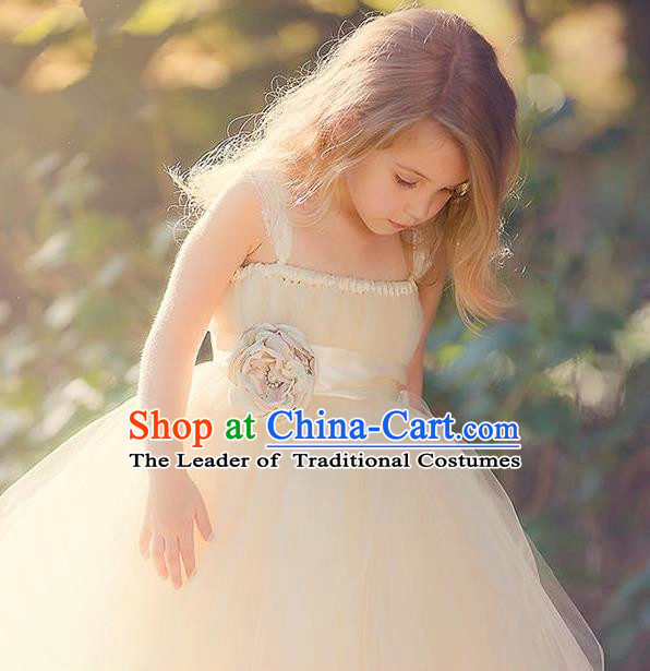 Top Grade Compere Professional Performance Catwalks Costume, Children Chorus Handmade Customize Champagne Bubble Full Dress Modern Dance Baby Princess Modern Fancywork Ball Gown Dress for Girls Kids