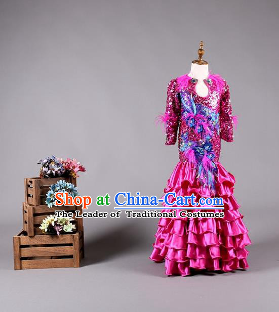 Top Grade Compere Professional Performance Catwalks Costume, Children Chorus Customize Fishtail Bubble Full Dress Modern Dance Baby Princess Modern Fancywork Long Ball Gown Mermaid Dress for Girls Kids