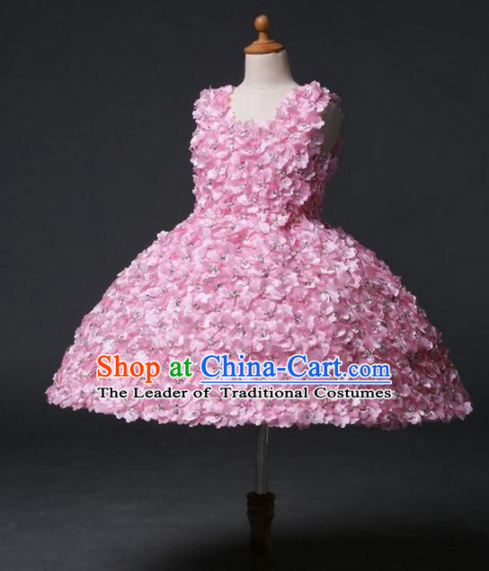 Top Grade Professional Compere Performance Catwalks Customize Costume, Children Chorus Pink Bubble Full Dress Modern Dance Modern Fancywork Little Princess Short Ball Gown for Girls Kids