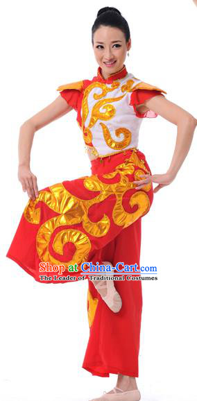 Traditional Chinese Classical Dance Yangge Fan Dancing Costume, Folk Dance Drum Dance Uniform Yangko Costume Complete Set for Women