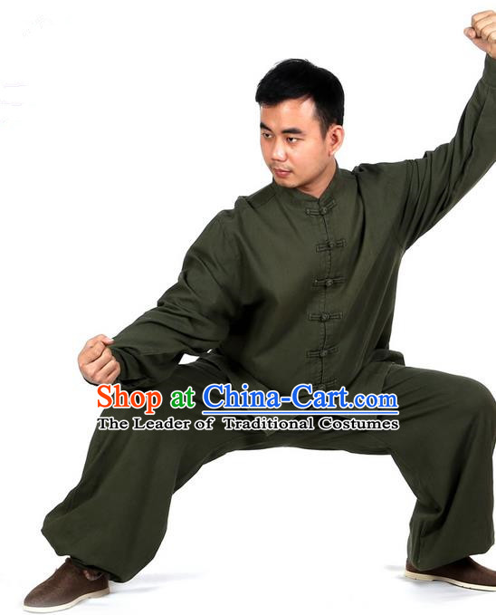 Top Kung Fu Costume Martial Arts Atrovirens Suits, Training Costume Tai Ji Uniforms Pulian Clothing Gongfu Shaolin Wushu Tai Chi Clothing for Men