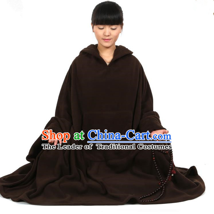 Top Kung Fu Costume Martial Arts Deep Brownness Cloak Pulian Clothing, Tai Ji Mantle Gongfu Shaolin Wushu Tai Chi Meditation Cape for Women