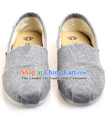 Top Grade Kung Fu Martial Arts Shoes Pulian Zen Shoes, Chinese Traditional Tai Chi Linen Light Grey Shoes Monk Shoe for Women for Men