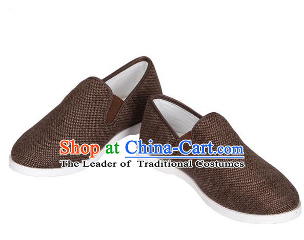 Top Grade Kung Fu Martial Arts Shoes Pulian Shoes, Chinese Traditional Tai Chi Linen Brown Shoes Cloth Zen Shoes for Women for Men