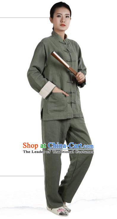 Traditional Chinese Kung Fu Costume Martial Arts Green Ramine Suits Pulian Meditation Clothing, Tai Ji Uniforms Wushu Tai Chi Zen Clothing for Women for Men