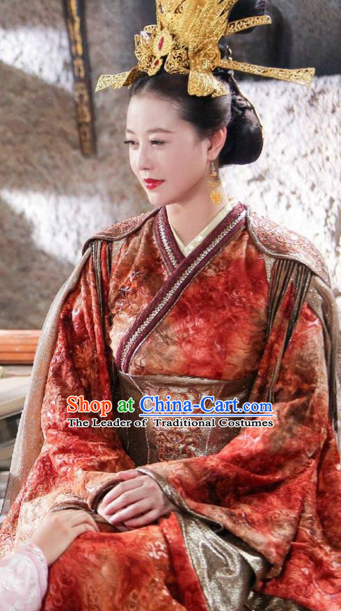 Traditional Chinese Ancient Queen Phoenix Costume and Headpiece Complete Set, Xuan-Yuan Sword Legend  The Clouds of Han the Three Kingdoms Imperial Empress Hanfu Clothing for Women