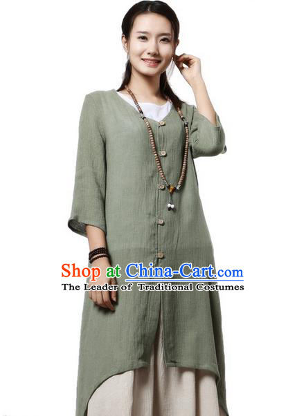 Top Chinese Traditional Costume Tang Suit Green Linen Qipao Coats, Pulian Clothing Republic of China Upper Outer Garment Dust Coats for Women