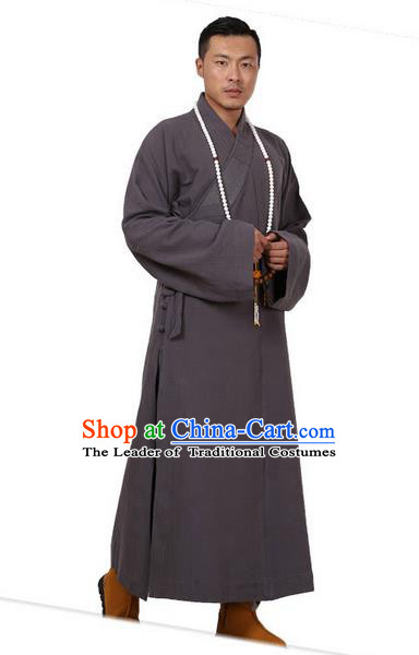 Traditional Chinese Kung Fu Costume Martial Arts Monk Robes Pulian Meditation Clothing, China Tang Suit Shaolin Wushu Grey Frock for Men