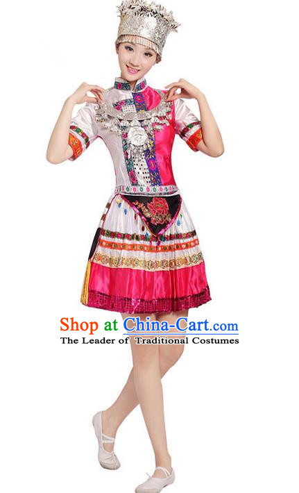 Traditional Chinese Miao Nationality Dancing Costume, Zhuang Zu Female Folk Dance Ethnic Pleated Skirt, Chinese Yi Minority Nationality Costume for Women