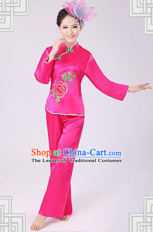 Traditional Chinese Yangge Fan Dancing Costume, Folk Dance Yangko Costume Drum Dance Pink Clothing for Women