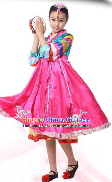 Traditional Korean Hanbok, China Korean Nationality Dance Pink Dress for Kids