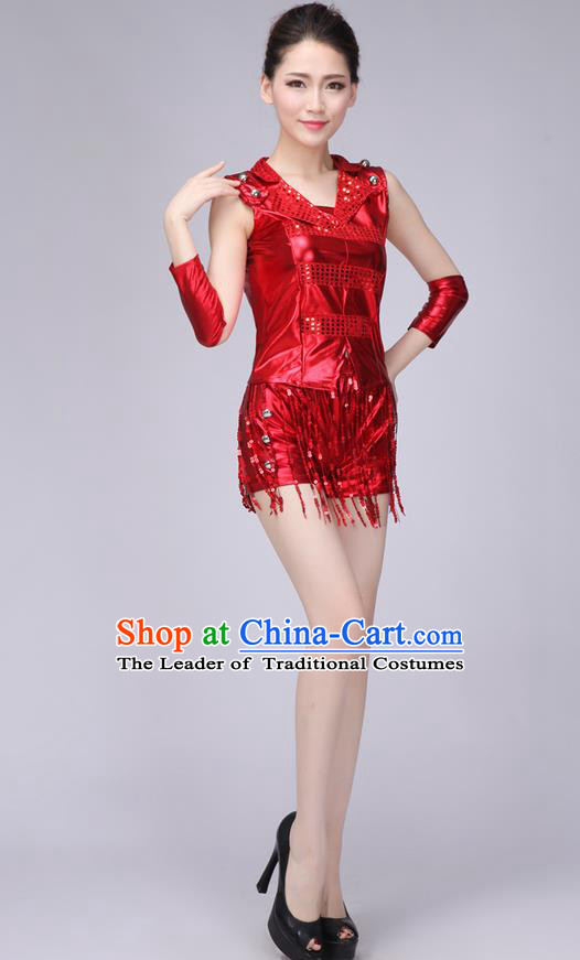 Top Grade Professional Modern Dance Costume, Jazz Dance Uniforms Red Paillette Clothing for Women