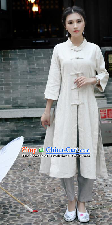 Traditional Ancient Chinese National Costume, Elegant Hanfu Stand Collar White Coat Robes, China Tang Suit Plated Buttons Cape, Upper Outer Garment Dust Coat Clothing for Women