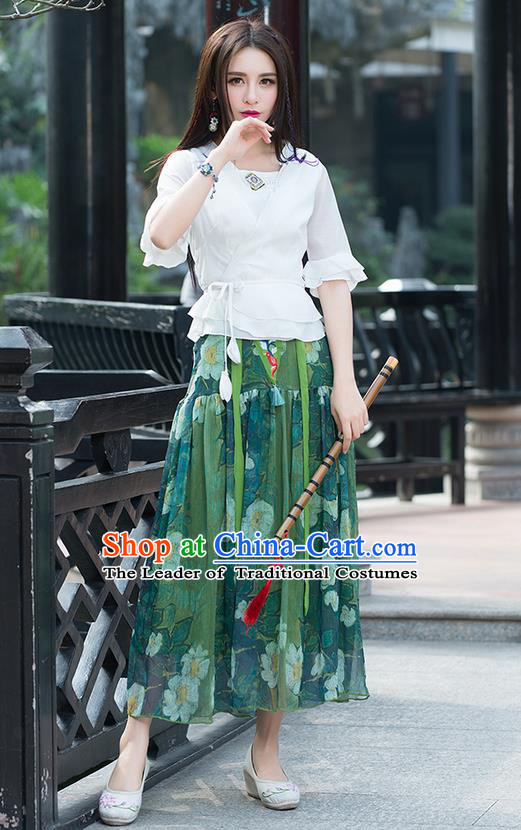 Traditional Chinese National Costume, Elegant Hanfu Mandarin Sleeve Slant Opening White T-Shirt, China Tang Suit Republic of China Chirpaur Blouse Cheong-sam Upper Outer Garment Qipao Shirts Clothing for Women