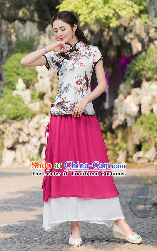Traditional Ancient Chinese National Pleated Skirt Costume, Elegant Hanfu Chiffon Pink Long Dress, China Tang Suit National Minority Bust Skirt for Women