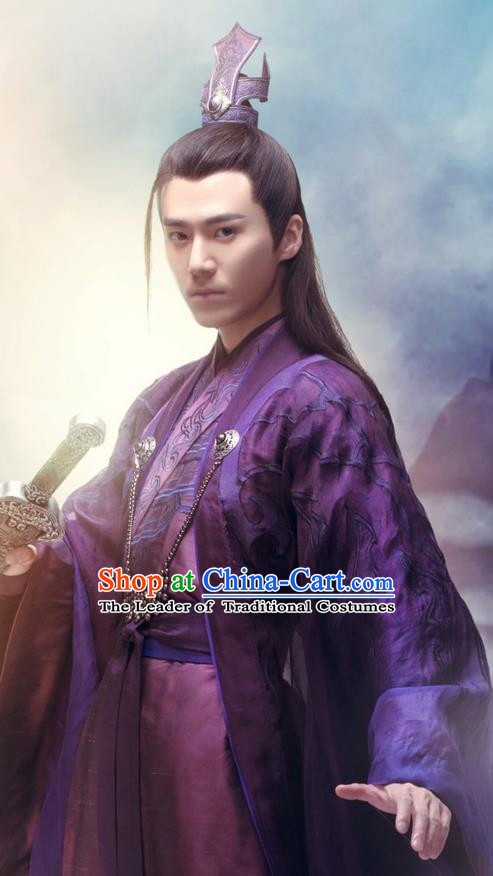 Traditional Ancient Chinese Elegant Swordsman Costume, Chinese Jiang hu Nobility Childe Dress, Cosplay Chinese Television Drama Jade Dynasty Qing Yun Faction KIawaler Hanfu Clothing for Men