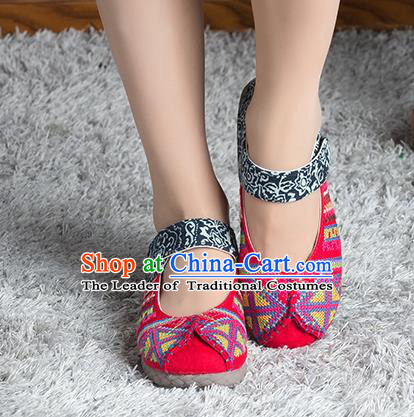 Traditional Chinese Shoes, China Handmade Linen Embroidered Red Shoes, China Ancient Cloth Shoes for Women