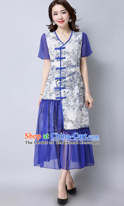 Traditional Ancient Chinese National Costume, Elegant Hanfu Mandarin Qipao Landscape Printing White Dress, China Tang Suit Chirpaur Republic of China Cheongsam Upper Outer Garment Elegant Dress Clothing for Women