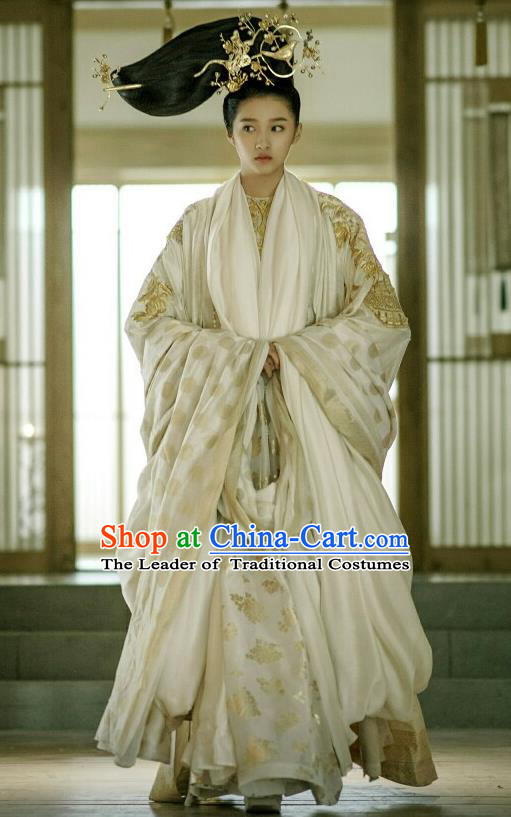 Traditional Ancient Chinese Elegant Imperial Empress Costume, Chinese Ancient Han Dynasty Palace Young Lady Dress, Cosplay Chinese Television Drama Huang Feng Prison Princess Hanfu Trailing Embroidery Clothing for Women