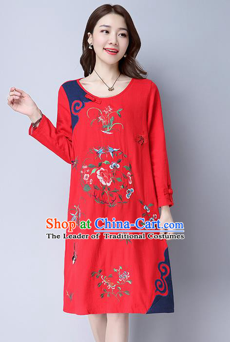 Traditional Ancient Chinese National Costume, Elegant Hanfu Mandarin Qipao Embroidery Red Dress, China Tang Suit Chirpaur Upper Outer Garment Elegant Dress Clothing for Women