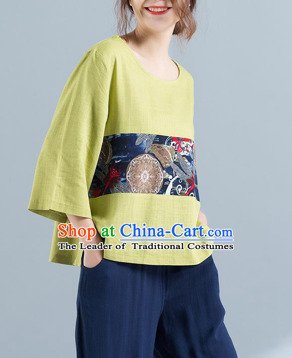 Traditional Chinese National Costume, Elegant Hanfu Yellow T-Shirt, China Tang Suit Blouse Upper Outer Garment Qipao Shirts Clothing for Women