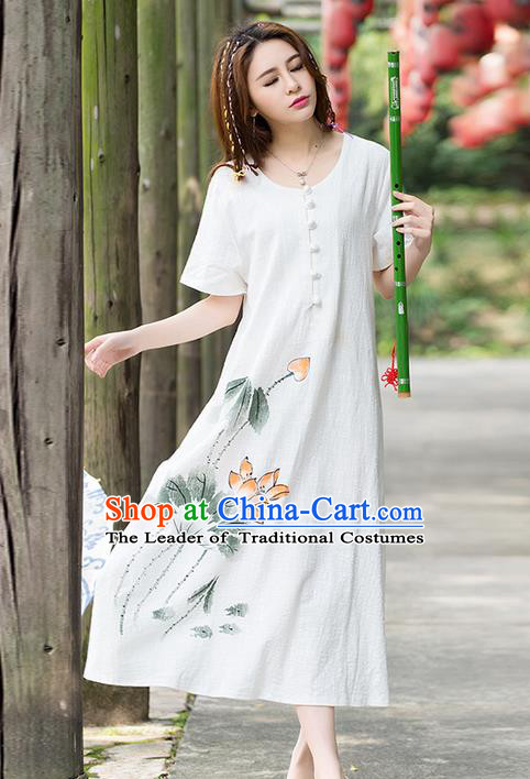 Traditional Ancient Chinese National Costume, Elegant Hanfu Mandarin Qipao Hand Painting Lotus Dress, China Tang Suit Chirpaur Upper Outer Garment Elegant Dress Clothing for Women