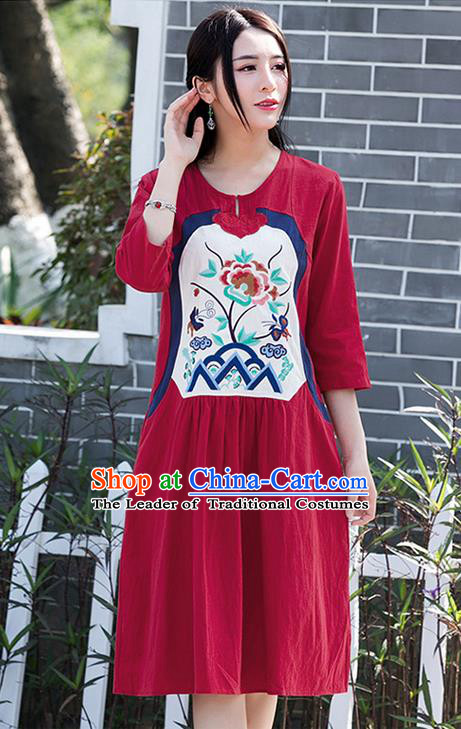 Traditional Ancient Chinese National Costume, Elegant Hanfu Patch Embroidery Red Dress, China Tang Suit Chirpaur Upper Outer Garment Elegant Dress Clothing for Women