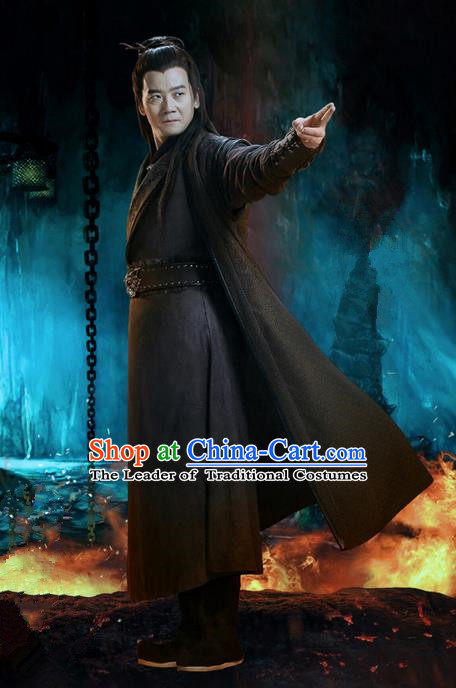 Traditional Ancient Chinese Swordsman Costume, Chinese Jiang hu Taoist Priest Dress, Cosplay Chinese Television Drama Jade Dynasty Qing Yun Faction Michinaga Hanfu Clothing for Men