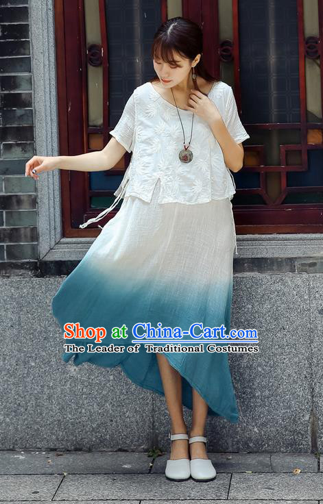 Traditional Chinese Costume, Elegant Hanfu Clothing White Blouse and Dress, China Tang Suit Blouse and Skirt Complete Set for Women