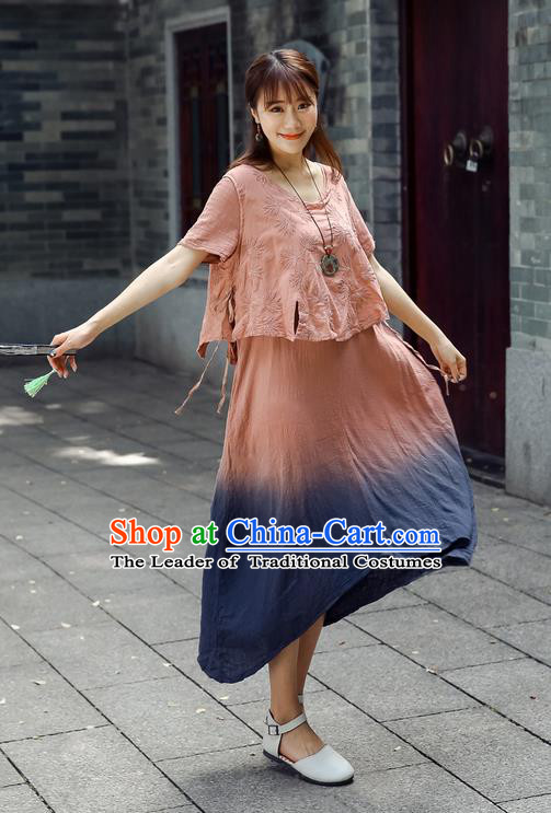 Traditional Chinese Costume, Elegant Hanfu Clothing Pink Blouse and Dress, China Tang Suit Blouse and Skirt Complete Set for Women